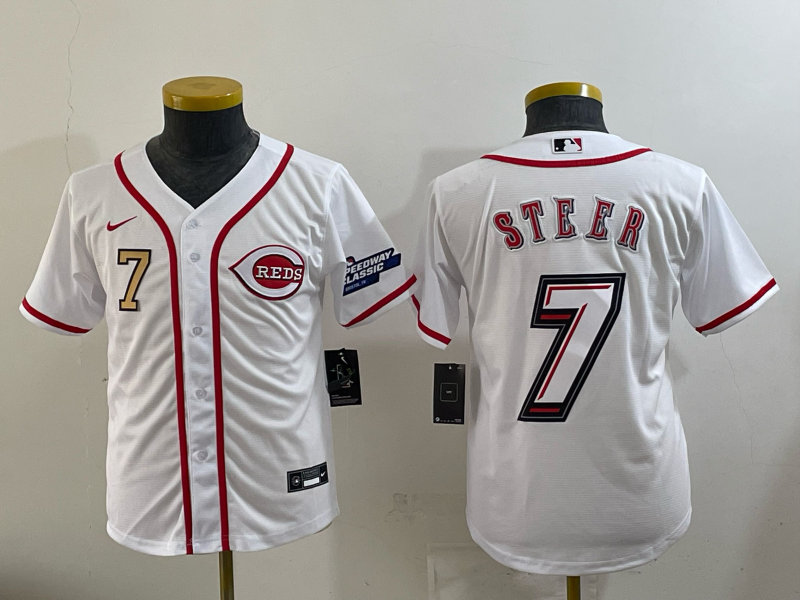 Women Cincinnati Reds #7 Steer white Nike MLB 2025 Jersey 005